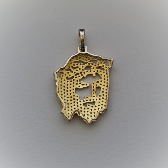 Designer Gold Gilded Sterling Silver Cubic Zirconia Cluster Jesus Face Pendant - Picture 4 of 5